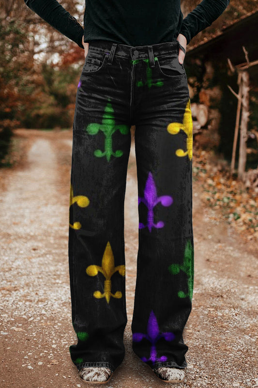 Chic Vintage Mardi Gras Washed Wide Leg Pants