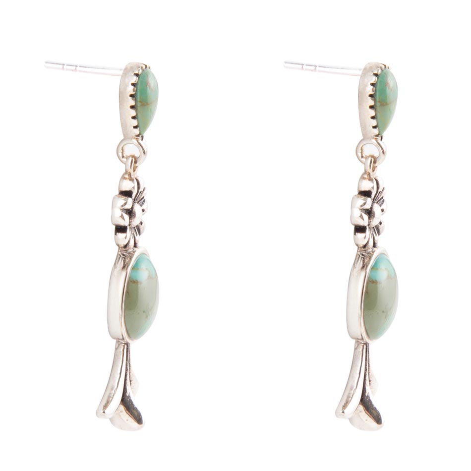 Floral Turquoise and Sterling Silver Drop Earrings