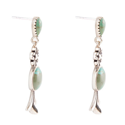 Floral Turquoise and Sterling Silver Drop Earrings