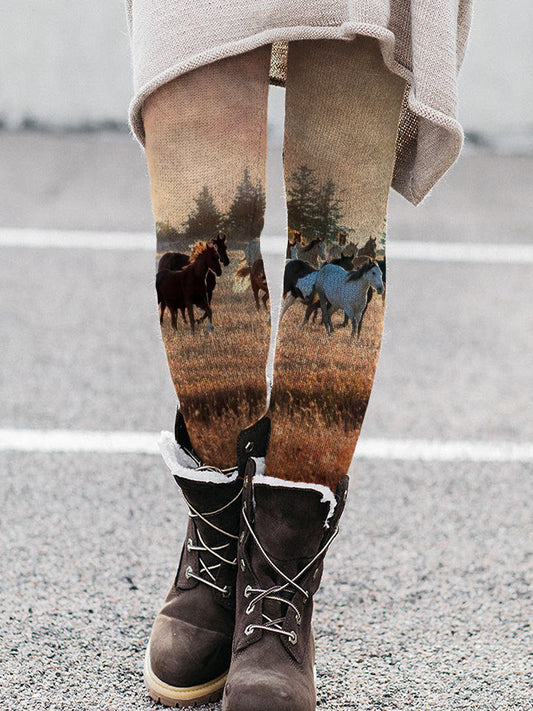 Western Running Horses Graphic Leggings