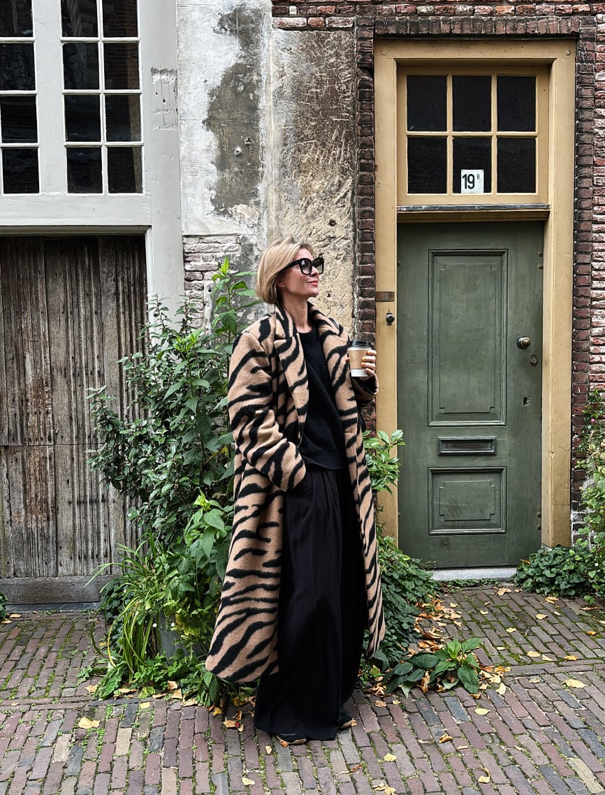 Long Brown Coat With A Zebra Print