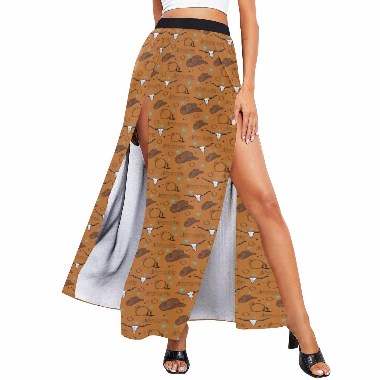 All Western High Slit Long Beach Skirt