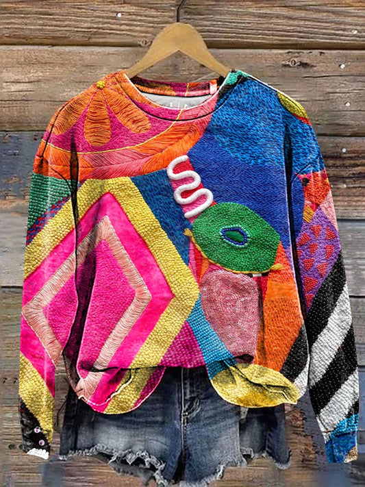 Vintage Multicolor Block Abstract Art Print Casual Sweatshirt