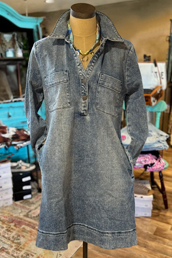 Vintage Washed Pocket Denim Dress