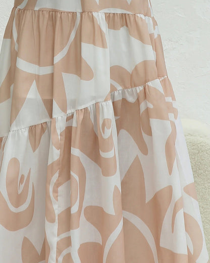 Simple Printed Suspender Maxi Dress with Large Skirt