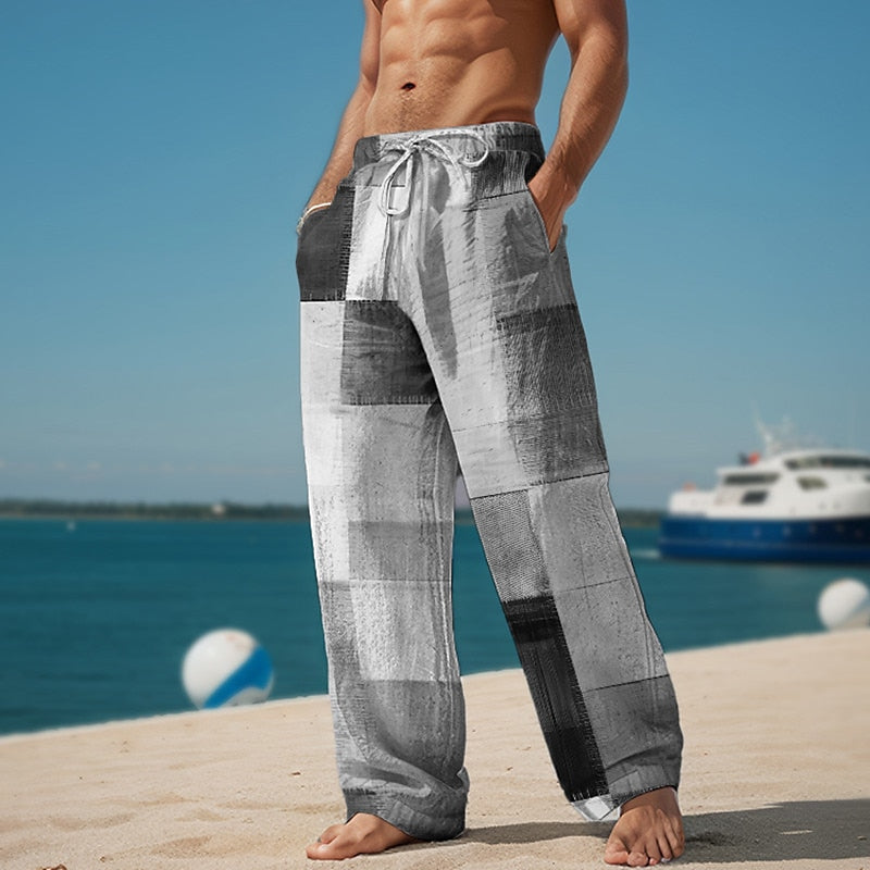 Plaid Colorblocked Men's Vacation Casual Pants