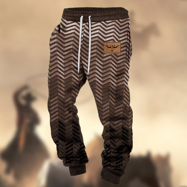 Men's Retro Western Longhorn Logo Casual Drawstring Terry Cloth Daily Sports Sweatpants