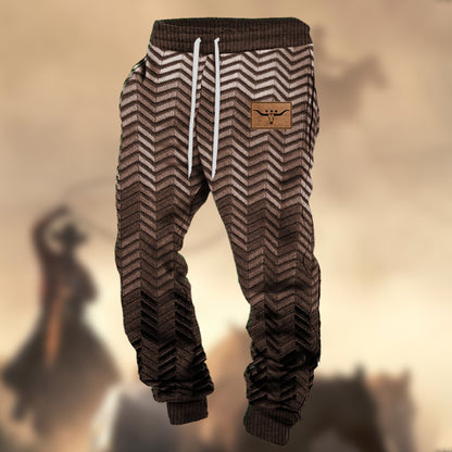 Men's Retro Western Longhorn Logo Casual Drawstring Terry Cloth Daily Sports Sweatpants