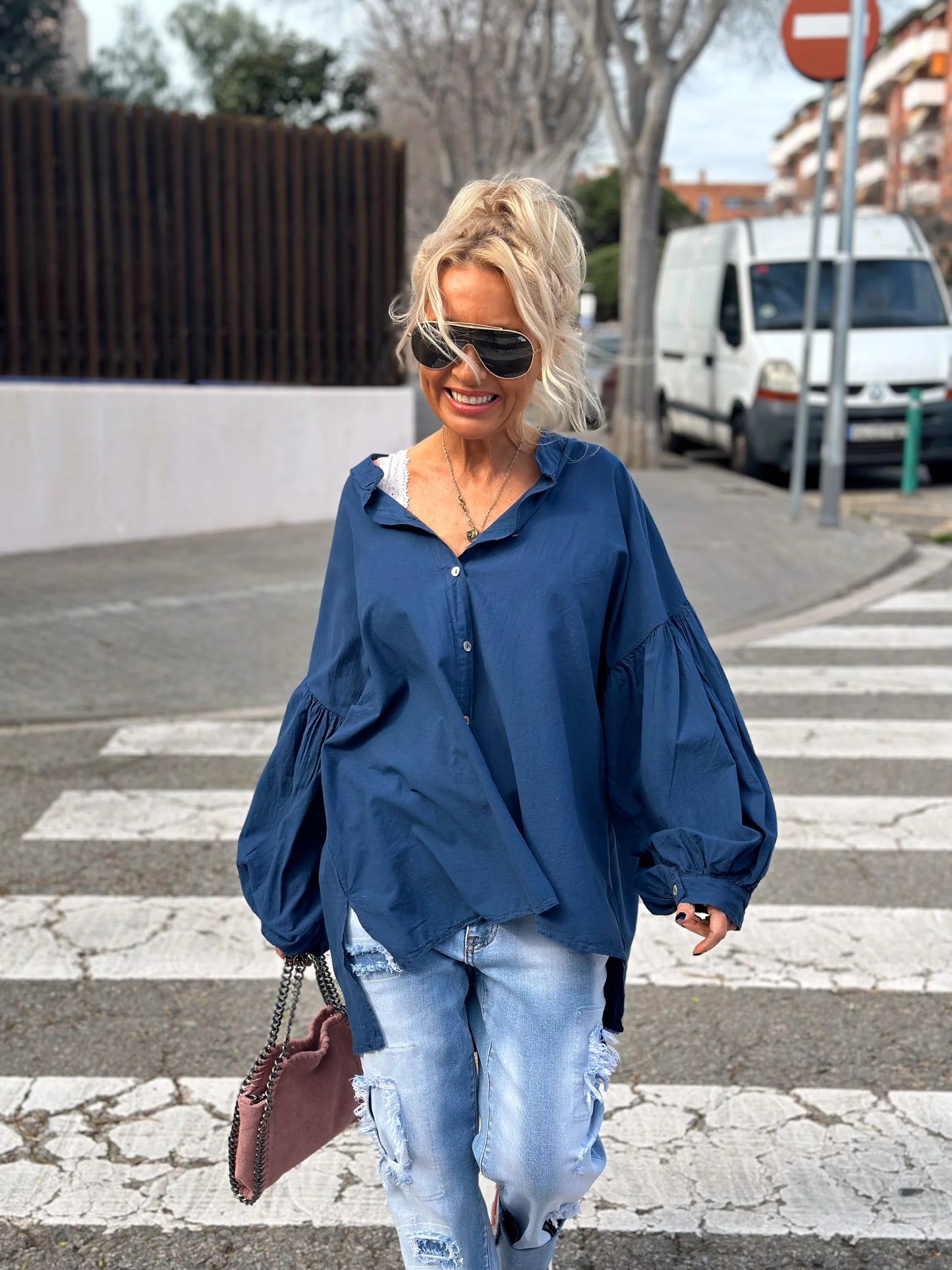 Asymmetrical Oversized Navy Shirt