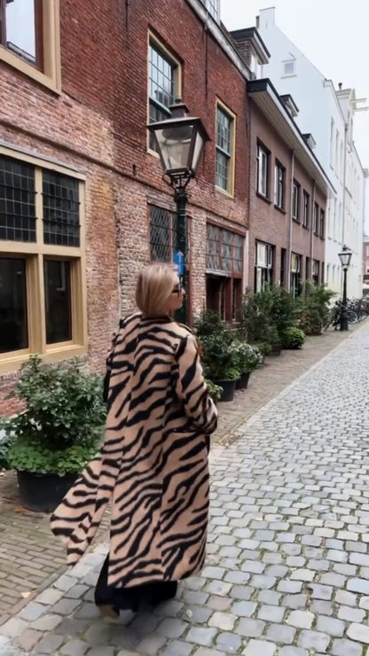 Long Brown Coat With A Zebra Print