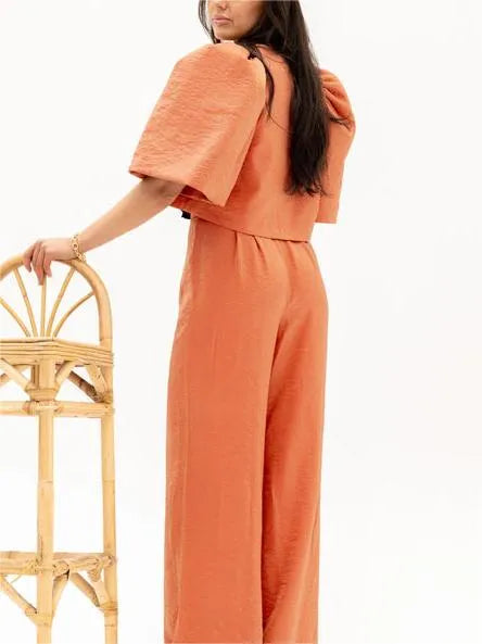 Martinez Burnt Orange Bow Blouse Set