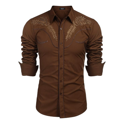 Men's Western Shirts Long Sleeve Slim Fit Embroideres Cowboy Shirts