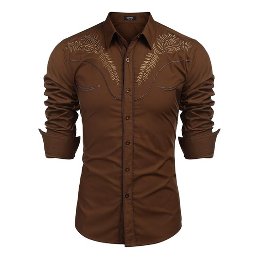 Men's Western Shirts Long Sleeve Slim Fit Embroideres Cowboy Shirts