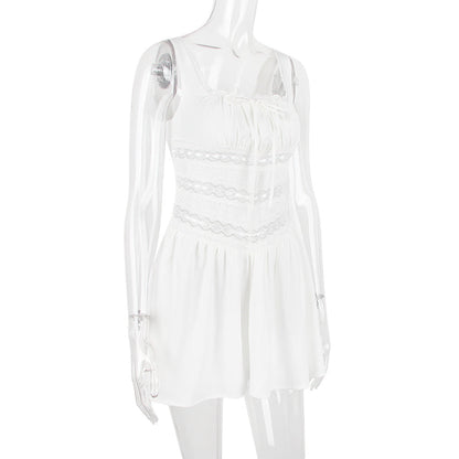 Isla Lace-Trim Mini Dress in White