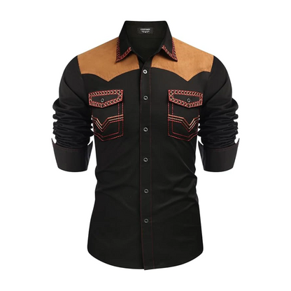 Men's Western Long Sleeve Cowboy Shirt-Black