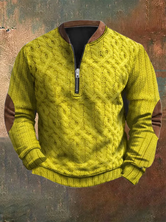 Men's Vintage Knit Print Zip-Up Sweatshirt