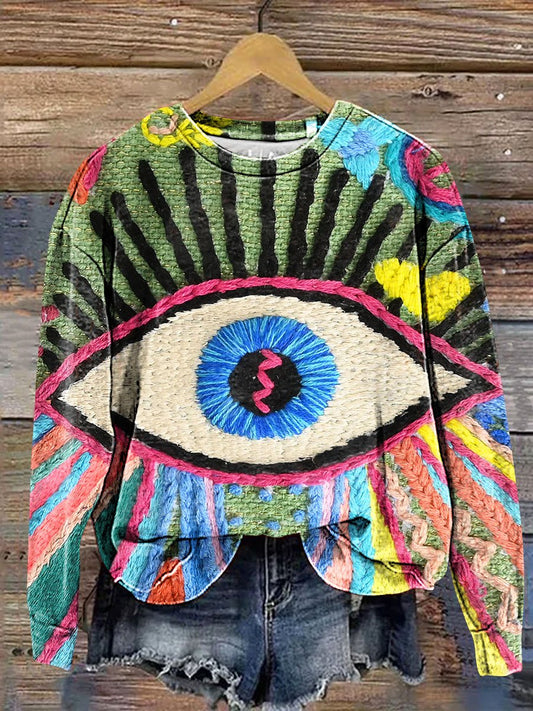 Vintage Good Luck Rainbow Eyes Print Casual Sweatshirt