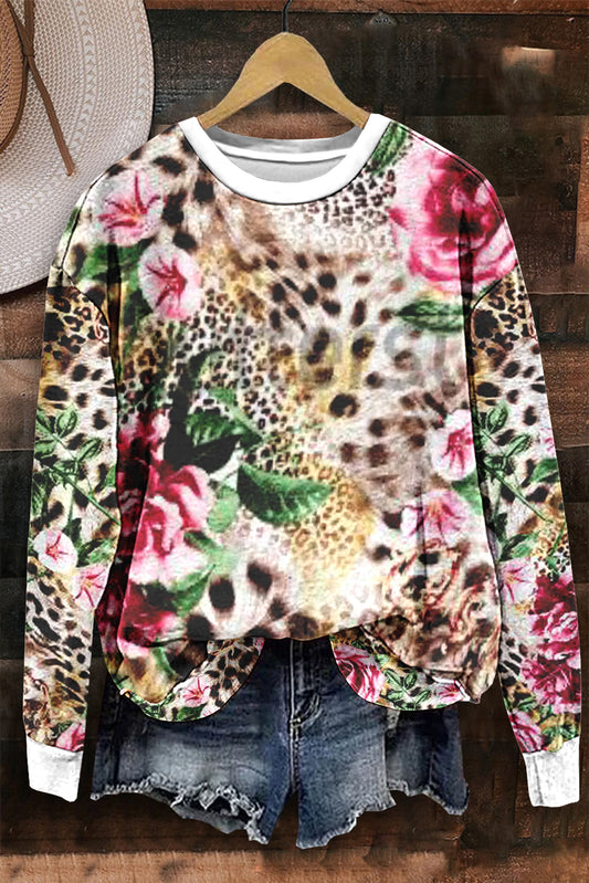 Flower Leopard Print Sweatshirt