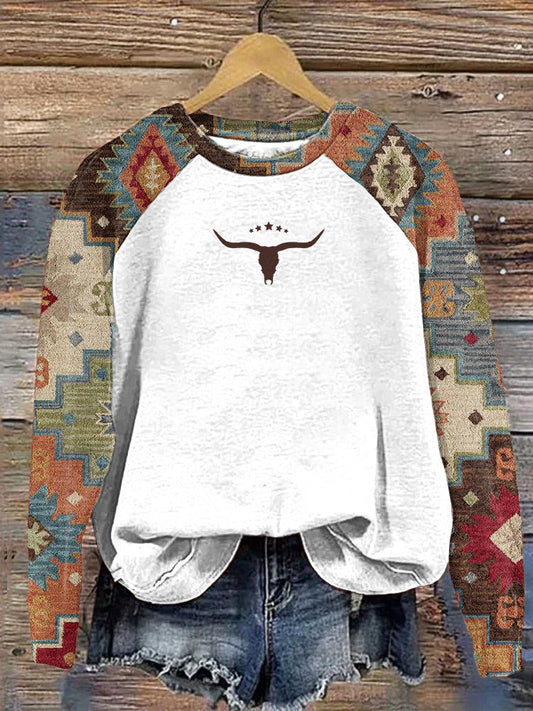 Western Ethnic Print Casual Cozy Sweatshirt