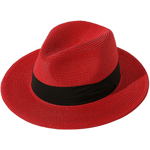 Wide Brim Straw Panama Roll up Hat Belt Buckle Fedora Beach Sun Hat