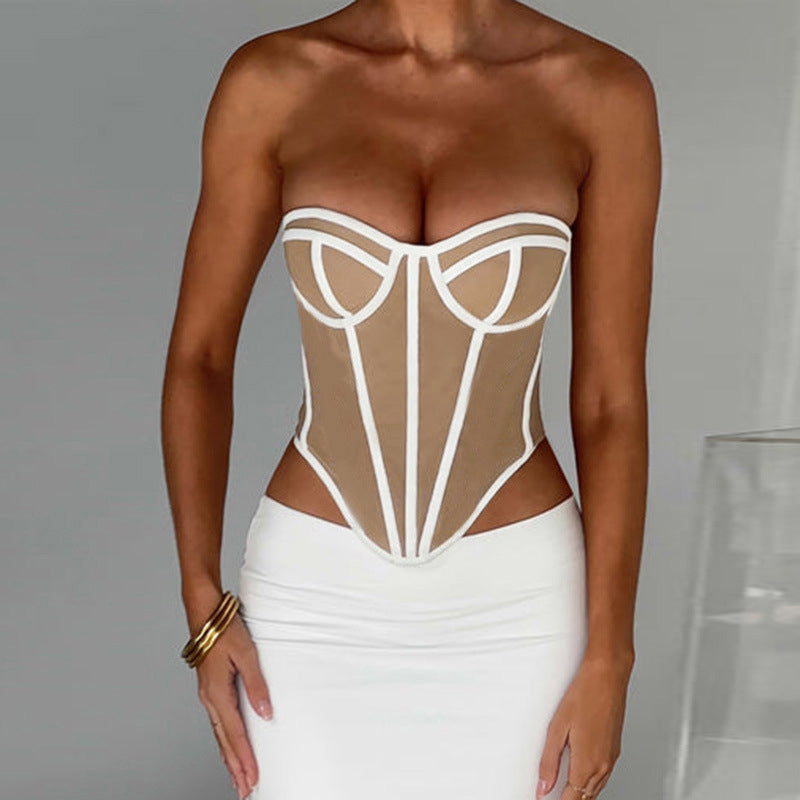 Slim Sexy Tube Top and Backless Contrast Color Corset Women