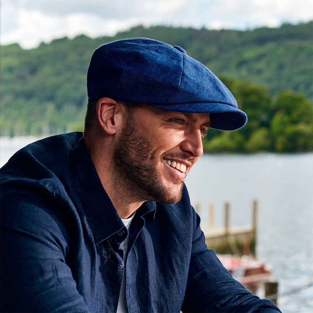 Tienda Hats Alfie Irish Linen Newsboy Cap - Blue