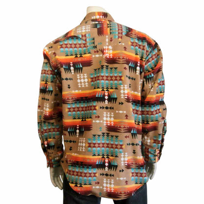 Men's Native Pattern Fleece Western Shirt in Camel & Red