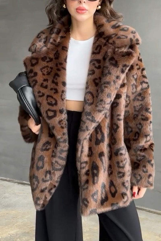 Women's Casual Leopard Plush Coat