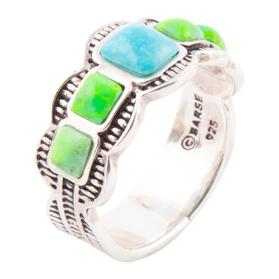 Zion Blue and Lime Green Turquoise Sterling Silver Ring