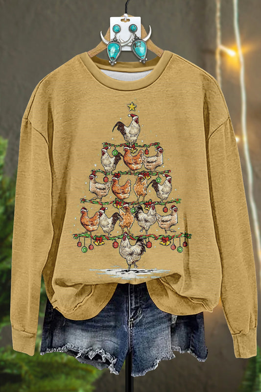 Hen Christmas Tree Print Sweatshirt