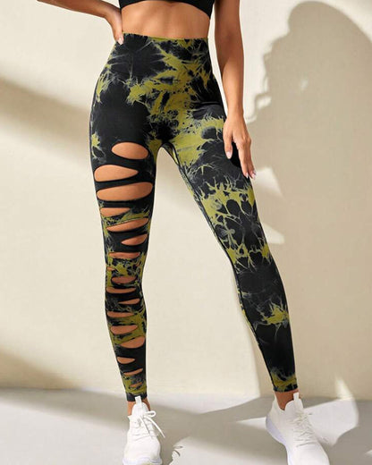 Cut-Out Tie-Dye High-Waisted Hip Lift Yoga Pants