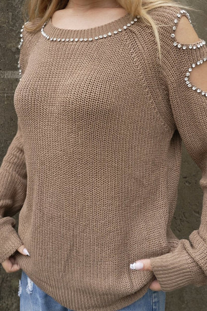 Women's knitted off-shoulder beaded sweater