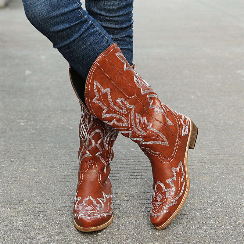 Embroidered Leather Boots