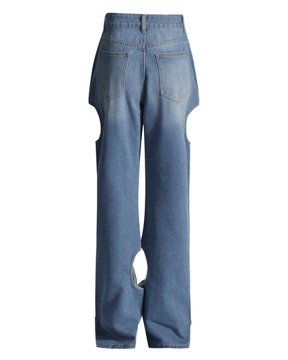 High-Waisted Retro Cutout Straight-Leg Jeans