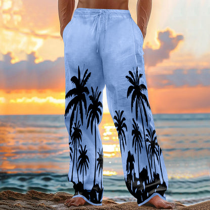 Men's Hawaii Beach Printed Casual Cotton Linen Loose Pants