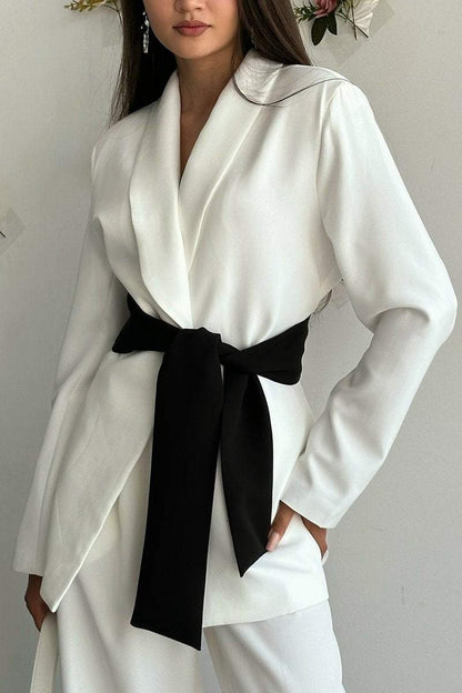 Women's Elegant Waist Tie Bow Pants Suit