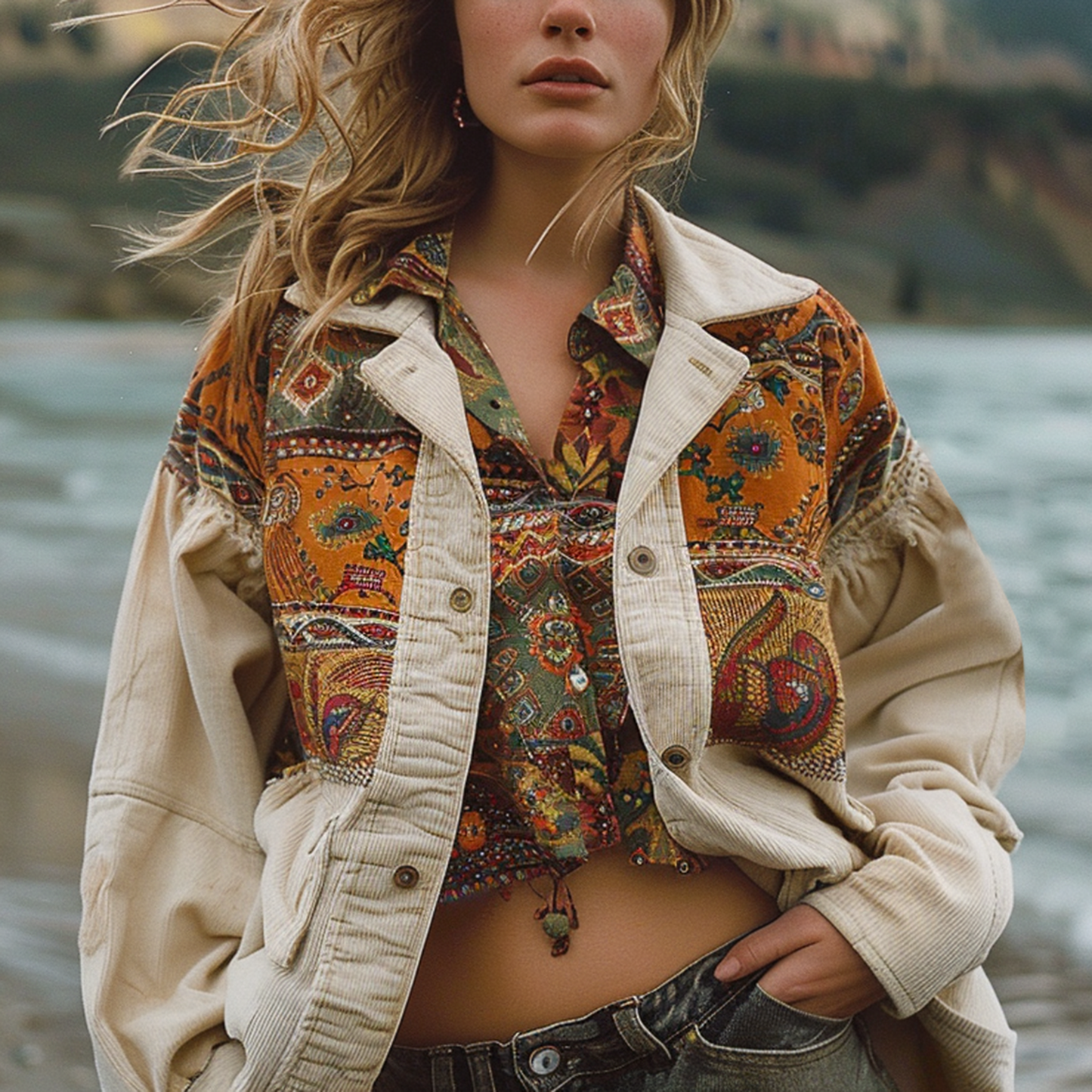 Retro Resort Ethnic Outdoor Corduroy Jacket