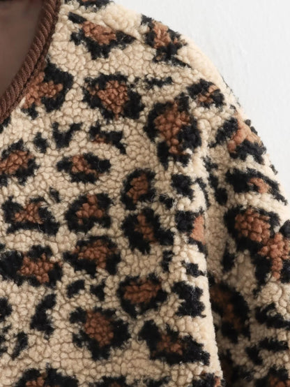 Women's Leopard Print Loose Lambswool Coat