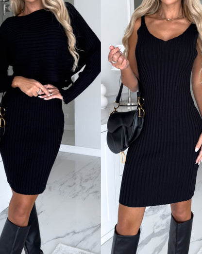 Knitted Suspender Dress Two-Piece Set