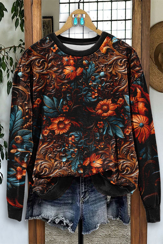 Vintage Western Floral Print Sweatshirt