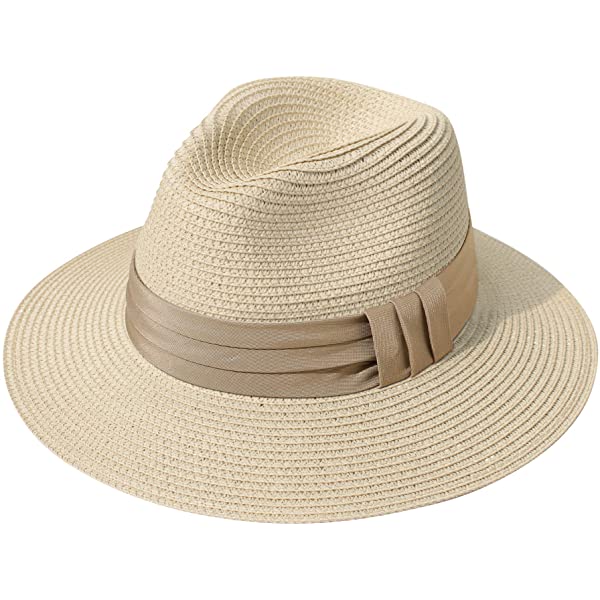 Wide Brim Straw Panama Roll up Hat Belt Buckle Fedora Beach Sun Hat