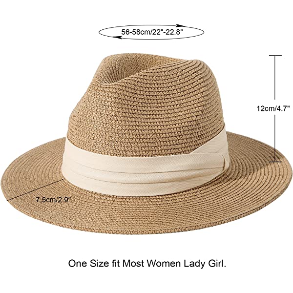 Wide Brim Straw Panama Roll up Hat Belt Buckle Fedora Beach Sun Hat