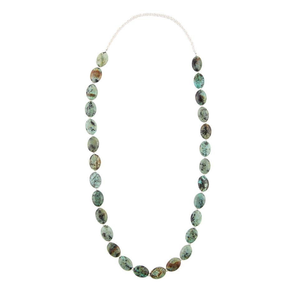 Green African Turquoise Slip On Sterling Silver Necklace