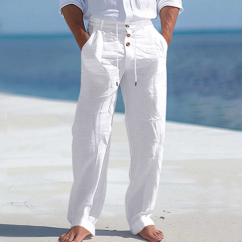 Men's Linen Business Casual Straight Pants Trousers