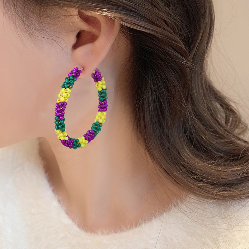 Mardi Gras Rice Bead Earrings