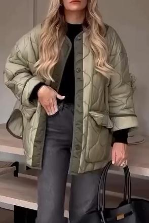 Women's casual warm gourd-patterned hem slit padded jacket