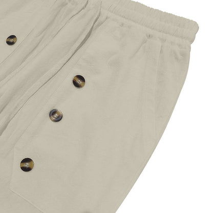 Men's Casual Hawaii Beach Multi Button Cotton Linen Trousers