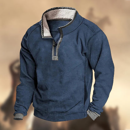 Men's Vintage Country Western Style Warm Fleece 1/4 Zip Stand Collar Sweatshirt