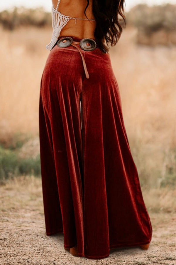 Retro Wide-Leg High-Waisted Velvet Pants