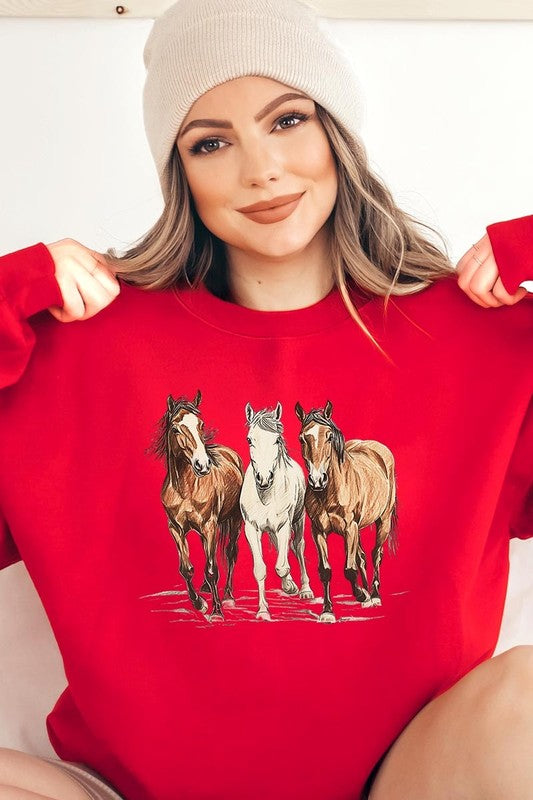 Three Horses Western Graphic Sweatshirt choice of colors